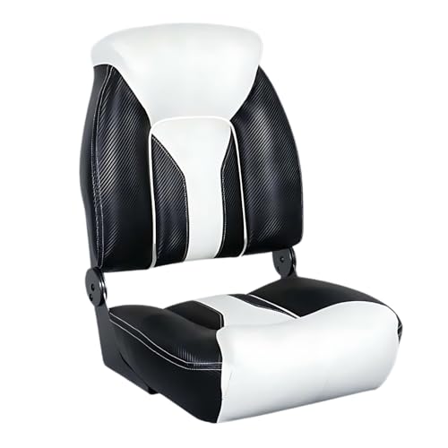 EZONEDEAL High Back Boat Seat, Ocean of Speed Fishing Seat for Helmsman with Swivel Base All Weather Outdoor Seat, High Back Folding Boat Seat, Boat Chair - Black + White