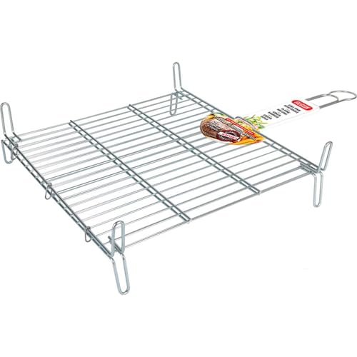 Algon | Parrilla Barbacoa 45x45 Acero Inoxidable Zincado Gris Metalizado con Cierre de Seguridad - Parrilla Ideal para Asar Carnes y Verduras Resistente y Duradera para Exterior