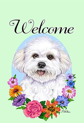 Best of Breed Bichon Frise Puppy Cut Welcome Flowers House Flags