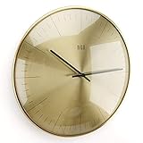 HITO Silent Non Ticking Wall Clock Glass Front Cover Accurate Sweep Movement 12 inch Modern Decorative for Kitchen, Living Room, Bathroom, Bedroom, Office (Gold 1)