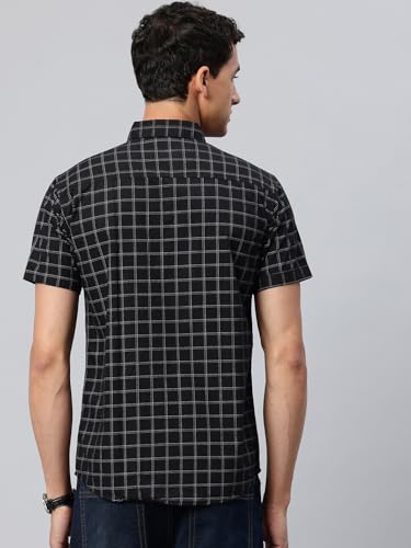 Image of Majestic Man Slim Fit Pure Cotton Half Sleeve Checked Casual Shirt