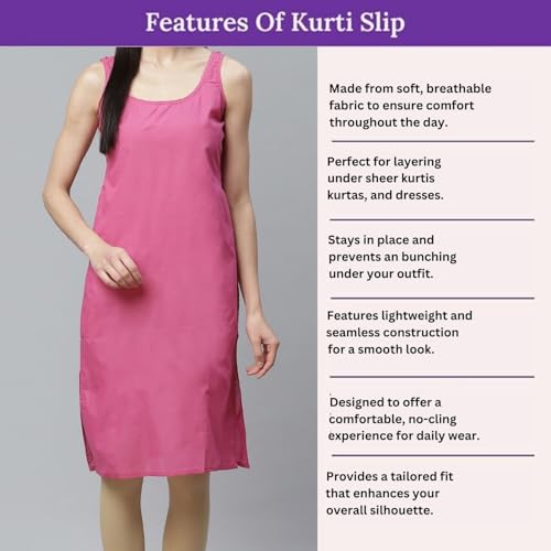 Image of Women's Sleeveless Cotton Inner Slip Dress Round Neck Soft Comfortable Fit Full Length Camisole Innerwear Summer top Undergarment for Girls