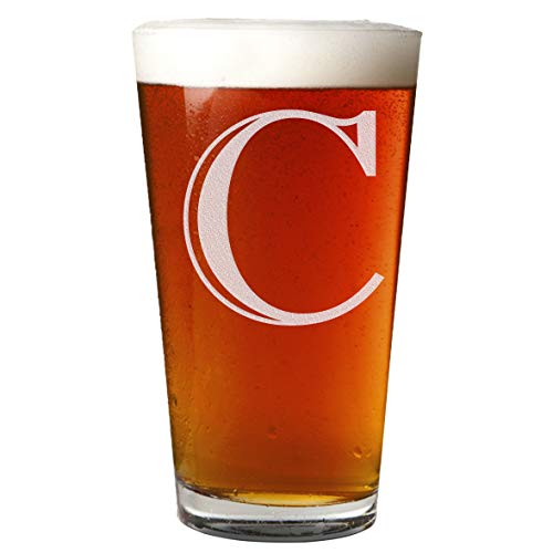 Etched Monogram 16oz Pint Glass for Beer or Soda (Letter C)
