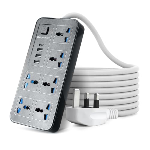 بايشن وصلة تمديد كهربائية عالمية مع 3 منافذ دبابيس، سلك تمدي...