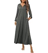 Marvmys Womens Cotton Long Sleeve Nightgown Long Sleepshirts Full Length Henley Sleep Dress with ...
