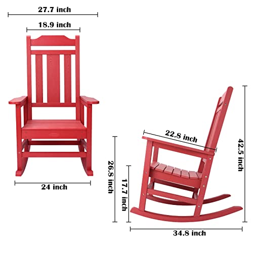 Homehua Patio Rocking Chair, All Weather Resistant Outdoor Indoor Fade-Resistant Patio Rocker Chair，Stable Durable Smooth Rocking, Comfortable Easy To Maintain, Load Bearing 350 Lbs - Red #TOP2