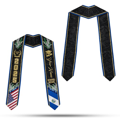 MonkeyVan Salvadorans Graduation Sash 2025, Custom Salvadoran American Flag Graduation Sash, El Salvador Graduation Stole Sash Salvadorans15