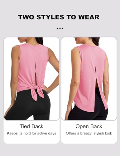 Image of MAGCOMSEN Workout Tank Tops Woman Summer Open Back Yoga Athletic Shirts Sleeveless Tie Back Loose Fit Gym Muscle Tank