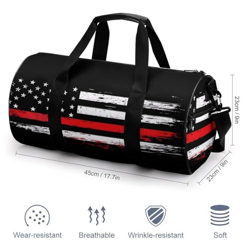 US Flag Thin Red Line Flag Sports Gym Bag Travel Duffel Workout Bag with Adjustable Strap2