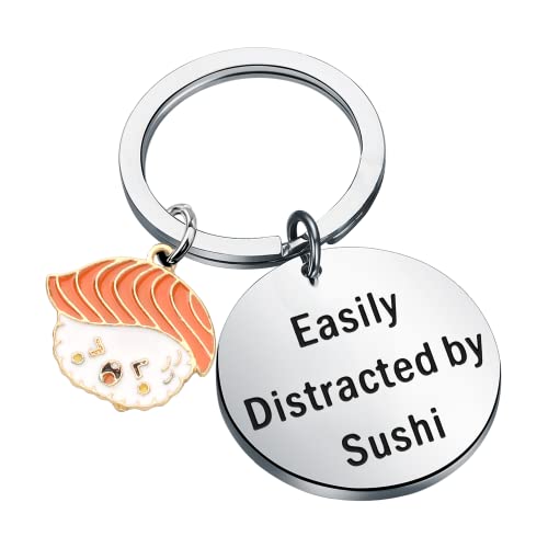 MAOFAED Sushi Gift Sushi Jewelry Sushi Lover Gift Easily Distracted By Sushi Keychain Sushi Chef Gift (distracted by sushi)