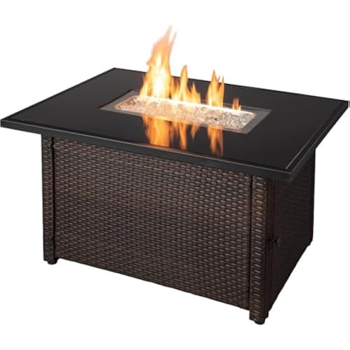 Endless Summer 44 x 32 Rectangular 40,000 BTU Liquid Propane Gas Outdoor Fire Pit Table w/White Fire Glass, Center Insert and Cover, Brown/Black