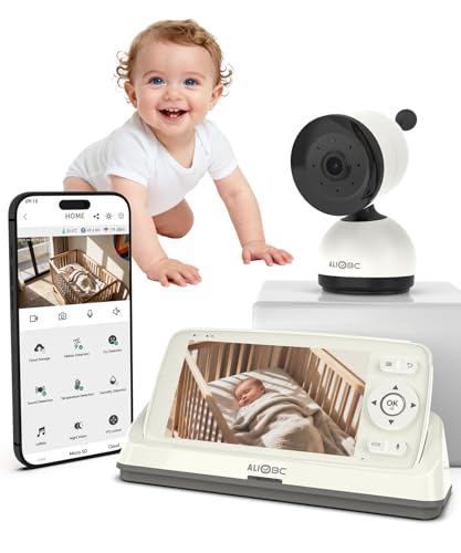 ALIOBC Smart Baby Monitor with Camera and Audio WiFi & No-WiFi Modes AI Cry Detection Night Vision 1080p FHD Camera and 5' Large Screen Two-Way Talk 1000ft Range Smart Alert Easy Setup for New Parents