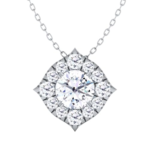 Lab Grown Diamond Halo Pendant Necklace – 0.50 ctw Total Weight | 14K White/Yellow/Rose Gold | GSI Certified | E-F/VS-SI Quality | Sustainable Fine Jewelry Gift for Her | Elegant 20” Chain