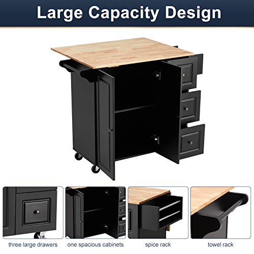 image for HOMHUM Rolling Kitchen Island Cart with Storage,Kitchen Trolley with D