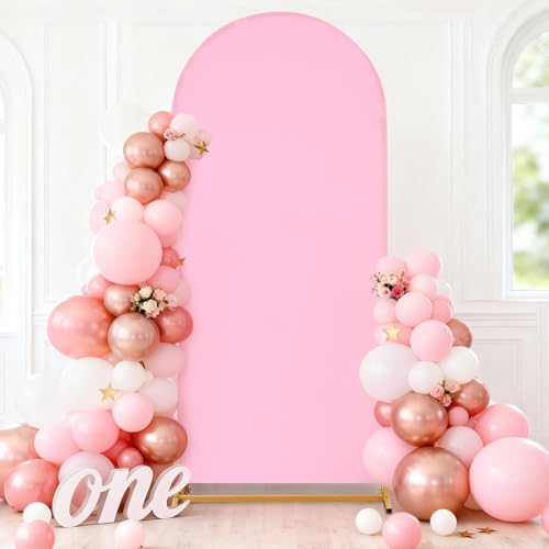 Image of Arch Backdrop Cover 6.6ft Double Color Spandex Wedding Arch Stand Covers for Birthday Party Baby Shower Gender Reveal Boy or Girl Decoration(Pink&Purple)