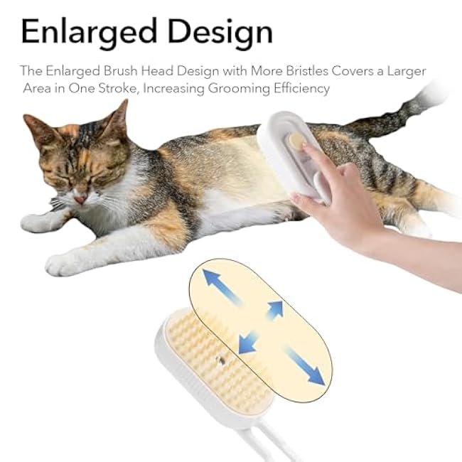 Soft 3-in-1 Cat Steam Brush, Silisone Comb for Shedding, Cleaning and Spray Massage, Hair Remover without Flying Hair, Best Grooming Water Brush for indoor Haired Cat and Dog (Purple, Handle)-0x6szlAl