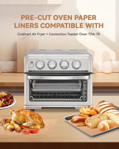 125PCS Air Fryer Parchment Paper Liners Compatible with Cuisinart Air Fryer Toaster Oven TOA-70 Accessories, Pre-Cut Nonstick Disposable Baking Sheets for Easy Cleanup Food-Grade Oven Safe Up to 450°F