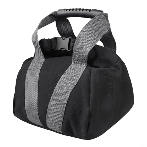BildeeMait Saco de arena de peso ajustable con asa para gimnasio en casa y viajes, bolsa de lona estilo pesas rusas para sentadillas y columpios, relleno vacío de hasta 35 libras, color negro
