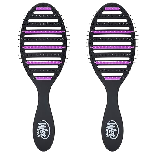 Wet Brush Refresh and Extend Speed Dry Black Detangling Hair Brush -Vented Design Ultra Soft HeatFlex Bristles Are Blow Dry Safe -Removes Dirt Excess Oils & Impurities-Charcoal Bristles (Pack of 2)