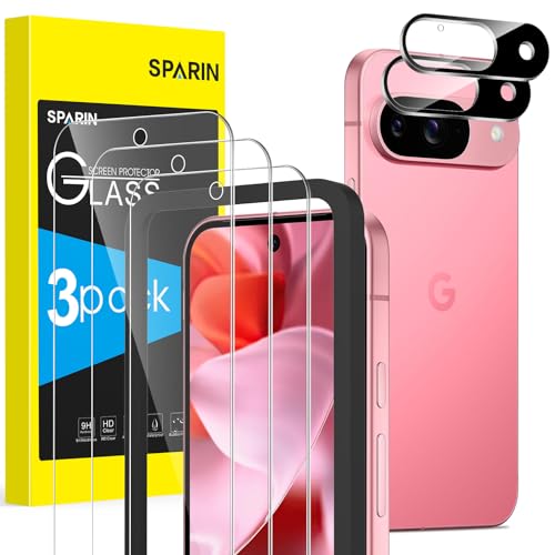 SPARIN Panzer Schutz Glas für Google Pixel 9, 3 Schutzfolie & 2 Kameraschutz mit montagehilfe, 9H Festigkeit, Frei von Kratzern, HD-klar Folie, 3+2 Stück