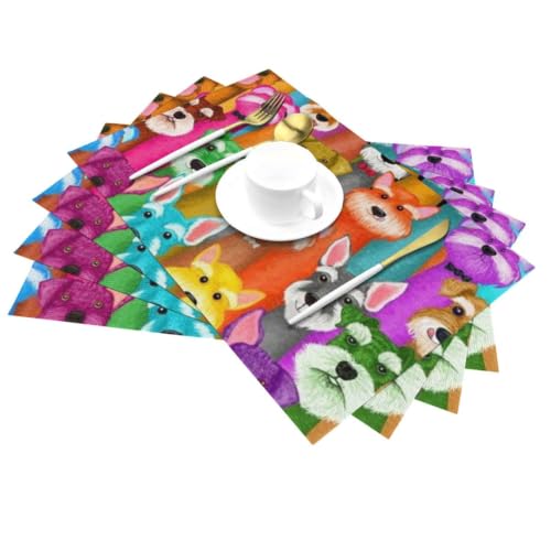 Set de table cuisine résistant et imperméable - 6 napperons de table 45x30 cm motif chiens