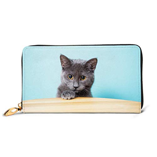 Preisvergleich Produktbild JHGFG Mode Handtasche Reißverschluss Brieftasche Schöne graue Stammbaum Katze Chartreux Telefon Kupplung Geldbörse Abendkupplung Blockieren Leder Brieftasche Multi Card Organizer