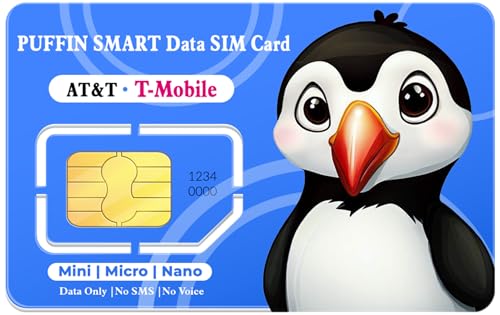 Puffin Smart Data SIM Card - for Unlocked Security Solar, Hunting Trail Game Cameras, Hotspots, and IoT Devices (for US, Canada, Mexico and Europe)