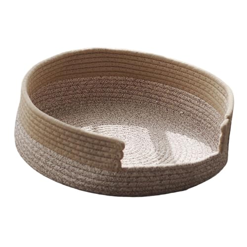 Leefasy ロープ編みの猫用ベッドバスケット 子猫用ベッド 爪とぎ 通気性 ポータブル 猫用ラウンジベッド 猫用爪とぎ ペット用おもちゃ 室内猫用, 茶色 灰色