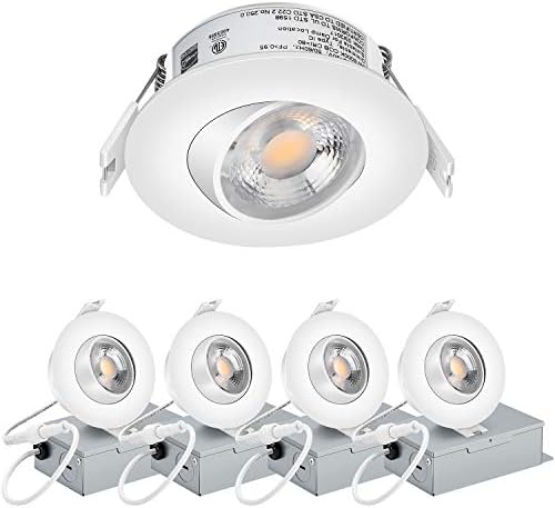 (4 Pack) 8W 3 inches LED Eyeball Recessed Lighting Kit Dimmable Downlight-Directional Adjustable Fixture Without Can and Trim (75W Replacement) 3000K Warm White,800lm-ETL Energy Star Approved