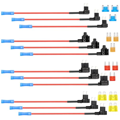 Stromdieb Kfz Sicherung 12 Stück 4 Typen Standard Mini Micro Micro2 Stecksicherung Adapter Flachsicherungen mit Autosicherungen 5A 10A 15A 20A Sicherungshalter 12V für Auto Lkw Motorrad Boot etc