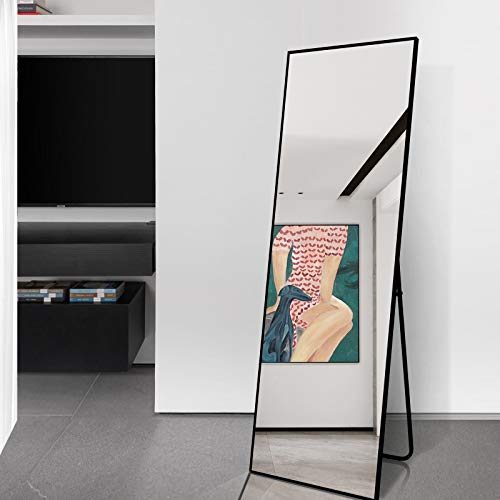 Beautypeak Full Length Mirror 64"X21" Nano Glass, Standing Rectangle Floor Mirrors Body Dressing Wall-Mounted Mirror For Living Room, Bedroom, Black #TOP1