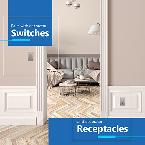 Image of LIDER Decorator Switch Cover, Screwless Wall Plate, Mid-Size 1-Gang 4.88 inch x 3.11 inch, LSWP-31M-BNK, UL Listed, Thermoplastic, Brushed Nickel, 1-Pack