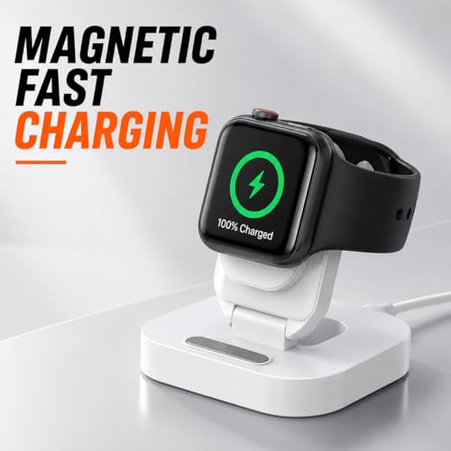 Image of Mizi Magnetic Wireless Charging Stand for Apple Watch, Foldable 2-in-1 Charging Dock Compatible with Apple Watch Series 11 /10 /9 /8 /7 /6 /5 /4 /3 /2 /SE /Ultra 3 /2 /1, Portable Desktop Watch Charger - White