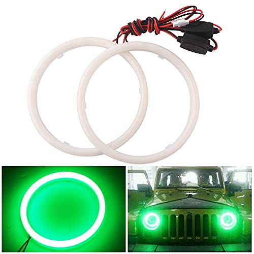 Qasim Led 1-Pair Green 66SMD 100MM COB LED Halo Rings Car Motors Angel Eyes DRL Fog Lights Headlight with Cover 12V 24V