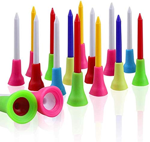 KOFULL Golf Tee Rubber Cushion Top Plastic Golf Tees Professional 3-1/4inch Random Color Golf Practicing for Golfer-50/Pack