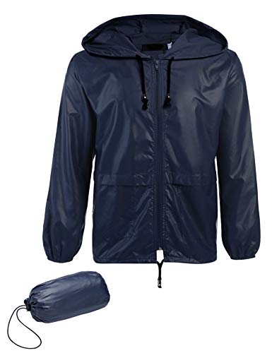 JINIDU Men's Packable Rain Jacket Hooded Lightweight Waterproof Raincoat for Cycling Camping Travel