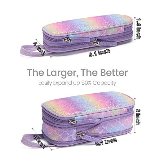 Image of Bagseri 2 Pack Pencil Case for Boys Girls - Cute Pencil Pouch for Kids Pencil Box Large Capacity Pencil Bag Organizer for School (Purple Mermaid and Black Dinosaur)