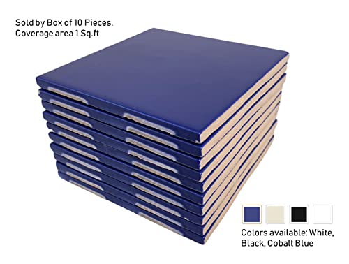 4 In Ceramic Tile Gloss (Shinny) 4 1/4" Box Of 10 Piece For Bathroom Wall And Kitchen Backsplash (Cobalt Blue) By Tenedos #TOP4