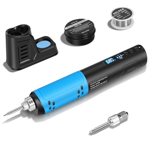 Cordless Soldering Iron Kit, Portable Soldering Iron Pen with Digital LED Screen Display, Adjustable Temperature 392-842°F, USB Rechargeable Soldering Gun kit with LED Spotlight