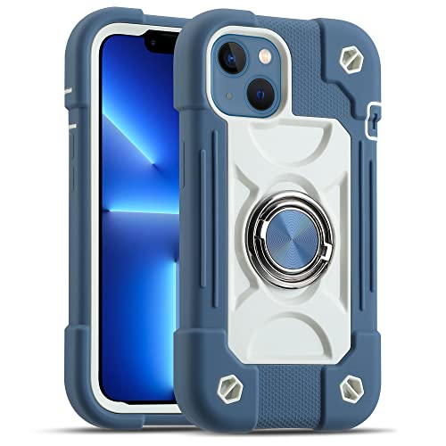 MARKILL Compatible with iPhone 14 Case/iPhone 13 Case 6.1 Inch with Built-in 360°Rotating Ring Stand, Military Grade Drop Protection Full Body Rugged Heavy Duty Durable Cover. Blue