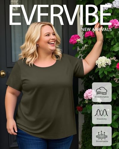 3 Pack Women's Plus Size Cotton Shirts, Scoop Neck Short Sleeve Casual Tops Summer Basic Tunic Tees4