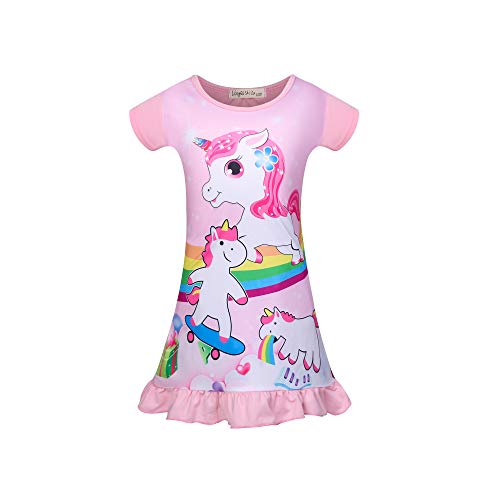 Preisvergleich Produktbild DSL Mädchen Einhorn Kurzarm Nachthemd Pyjama Nachthemd Kleid Nachtwäsche Nachthemd