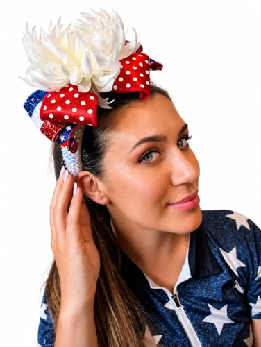 Patriotic Headband for Women, Red White and Blue, Rhinestone with