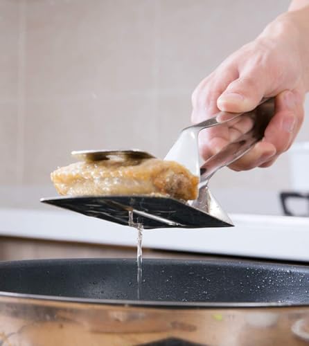 Keliheyle stainless steel tongs for cooking, heat-resistant metal tongs with wide gripping head, ergonomic handle, multi-purpose kitchen tongs, easy to clean (Large)