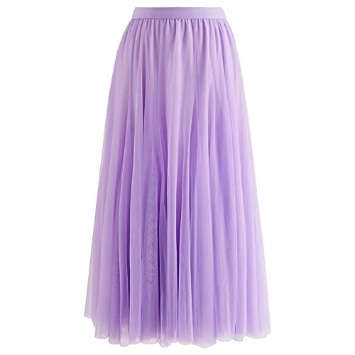 CHICWISH Women's Lavender Layered Mesh Ballet Prom Party Tulle Tutu A-Line Maxi Skirt