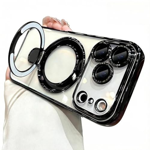 MANLENO Magnetic Case for iPhone 17 Pro Max Case Clear Compatible with Magsafe Invisible Stand Lens Protector Plating Soft Protective Phone Case (Black) by MANLENO - Image 2