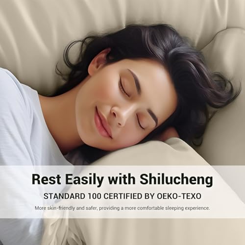 Image of Shilucheng 4 Piece King Sheet Sets, Cooling Sheets, Blend Rayon Derived from Bamboo, Deep Pocket Up to 16 inch, Breathable & Soft Bed Sheets, Hotel Silky Bedding Set, Sand