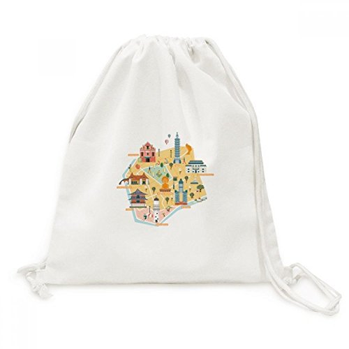 Sac à cordon de voyage motif Taipei et phare d'Eluanbi en toile imprimée