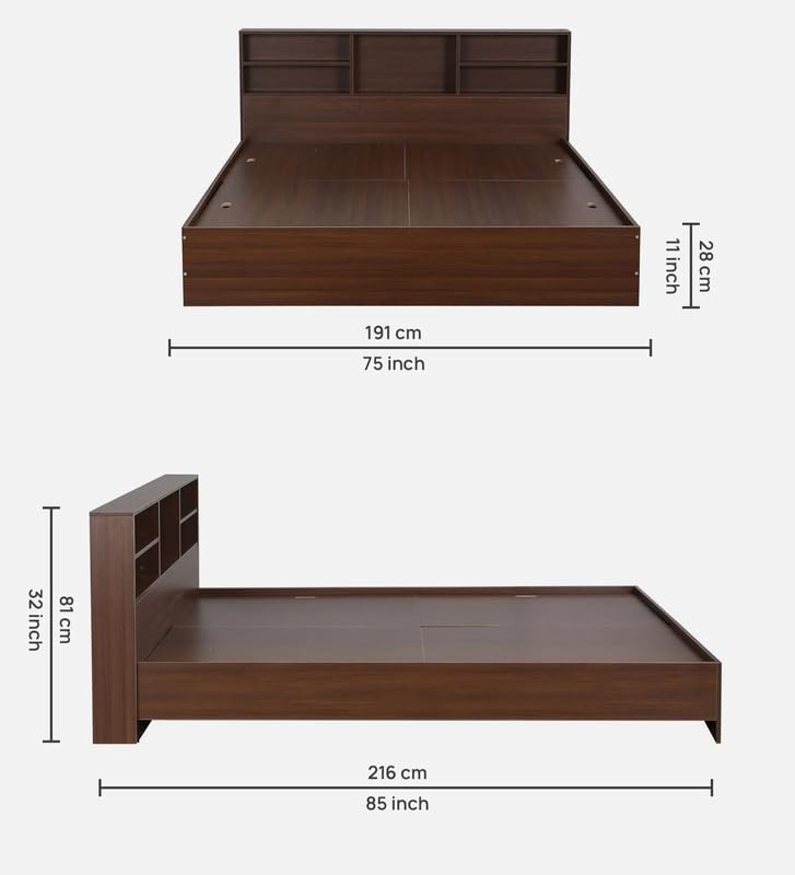 Image of Mintwud Pepperfry Engineered Wood Seto King Size Bed Without Storage and Open Shelves | Wooden Double Bed Cot Palang Furniture for Living Room Bedroom and Hotels (Planked Walnut Finish)