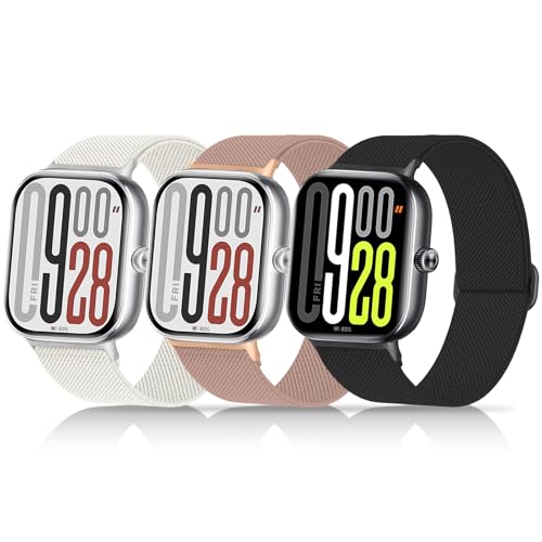 chinbersky 3 Stück Elastische Nylon Armbänder Kompatibel mit Xiaomi Smart Band 9 Pro/8 Pro Armband Stoff Verstellbares Dehnbare Sport Loop Ersatzarmband für Xiaomi Redmi Watch 5/Watch 4 Herren Damen